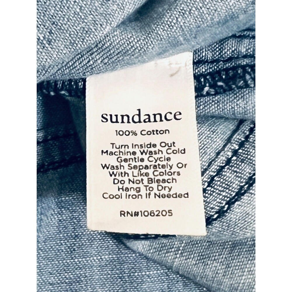 SUNDANCE Tiered Blue Denim Chambray Skirt Country Side Villa Boho Flare Size 12P - Picture 6 of 6